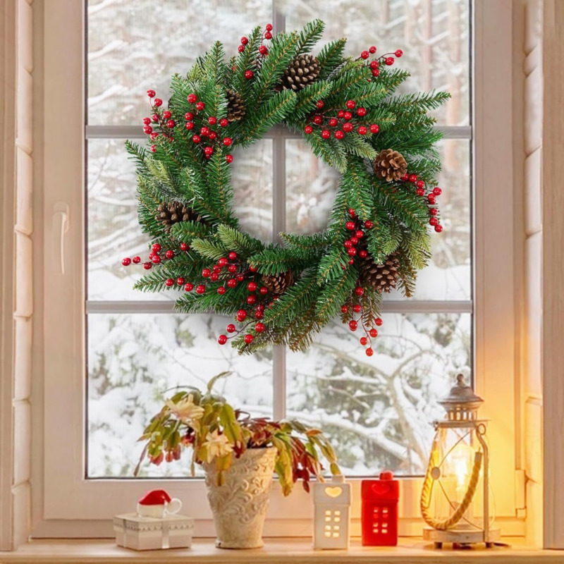 Christmas Wreath Fake - 50cm Artificial Christmas Wreath Fake Pine