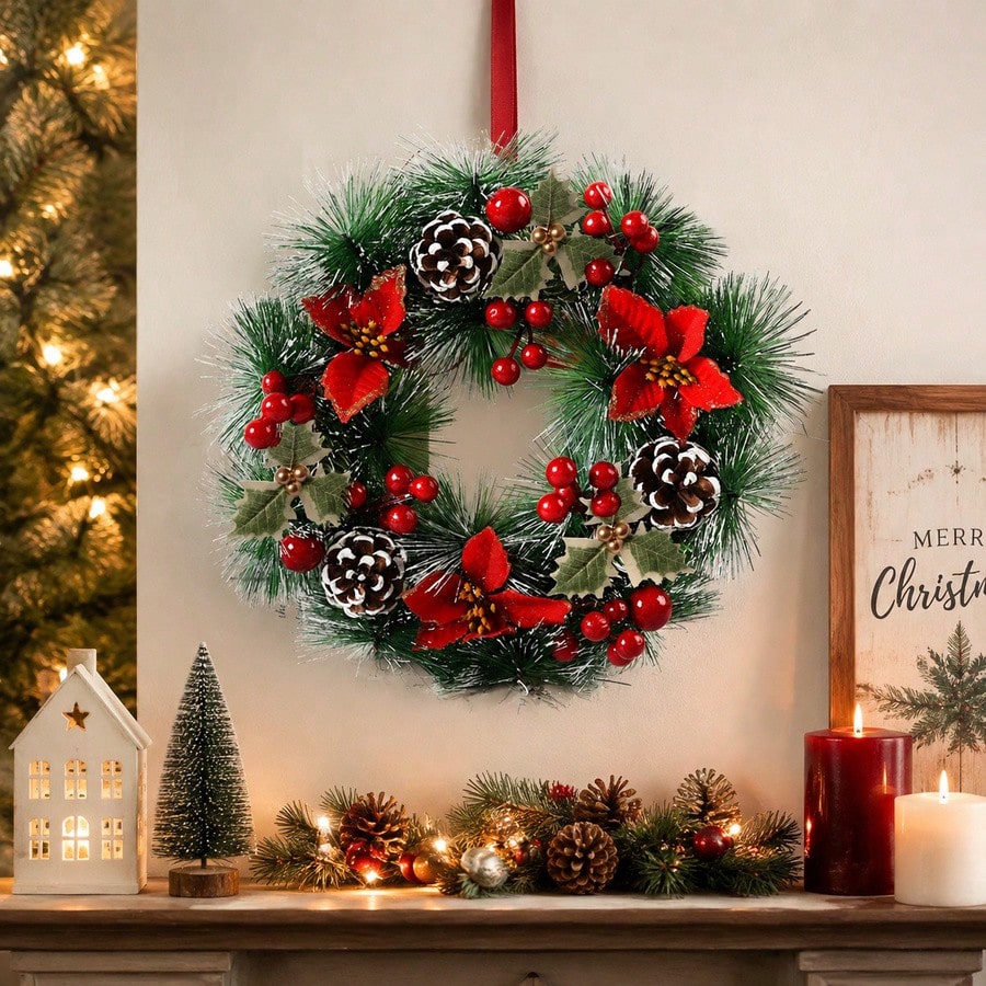 1Pc Christmas Wreath for Front - Christmas Wreath Fake 评论和价格
