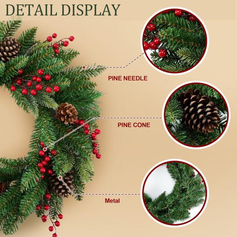 50cm Artificial Christmas Wrea - Christmas Wreath Fake 评论和价格