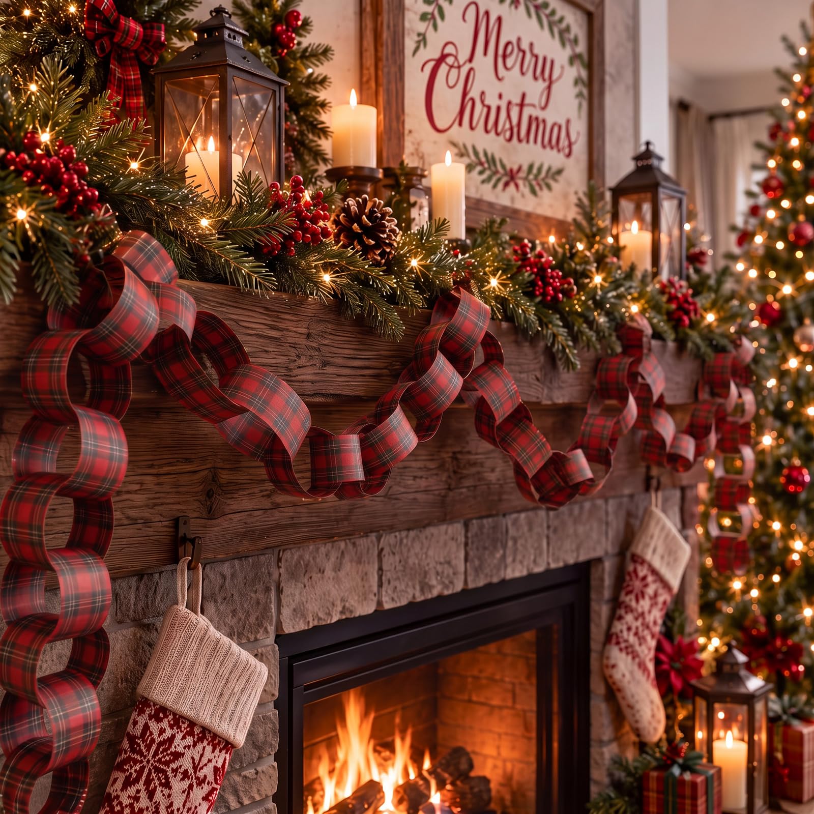 Red-Black Plaid Paper Chain Ga - Christmas Throw Blanket 评论和价格